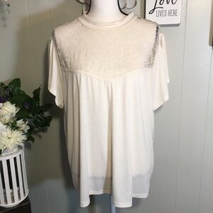 Stella Tweed hi-neck lace front blouse